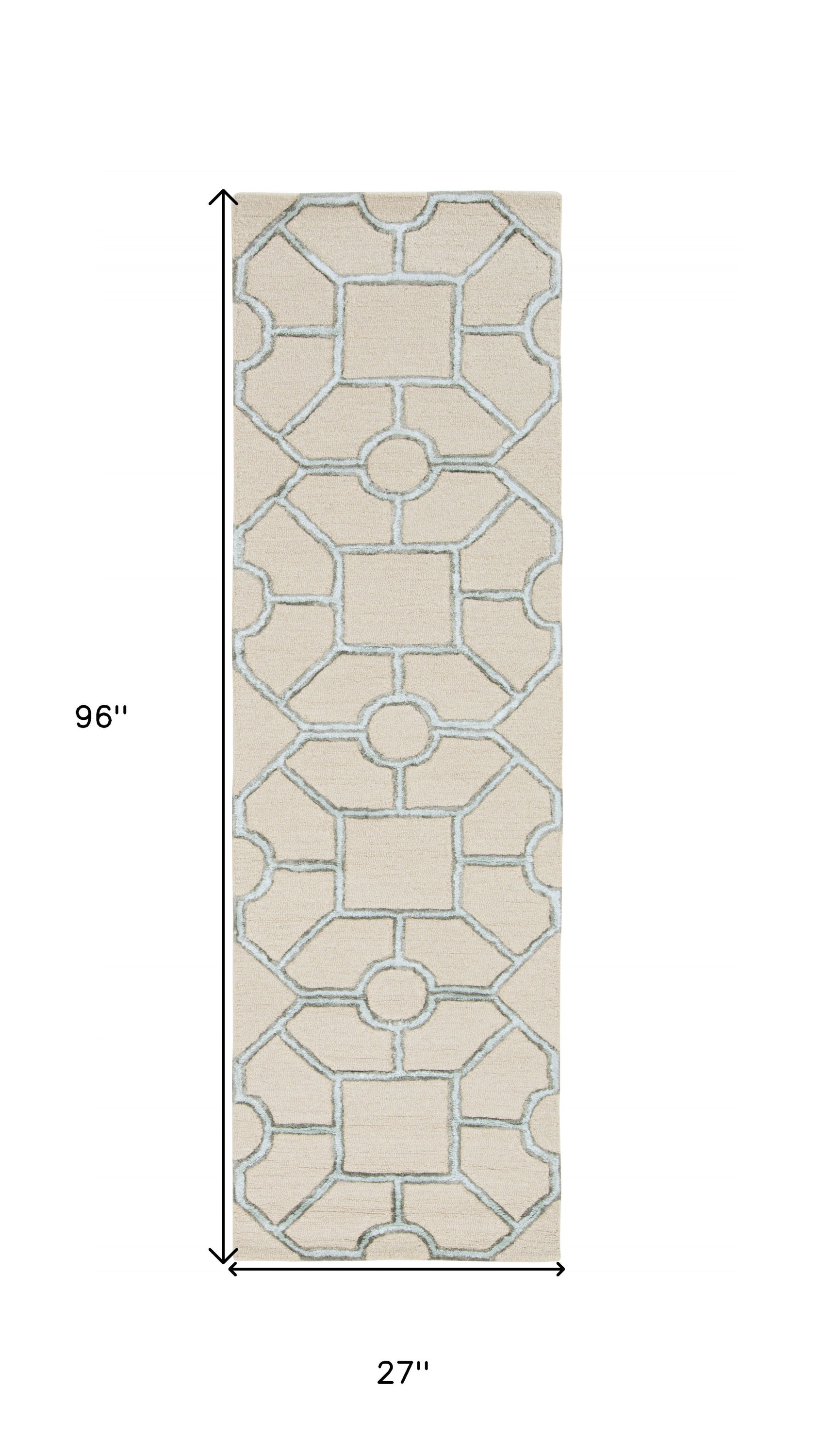 8-inch beige hand tufted geometric indoor runner rug showcasing intricate patterns and textures, perfect for modern home decor.