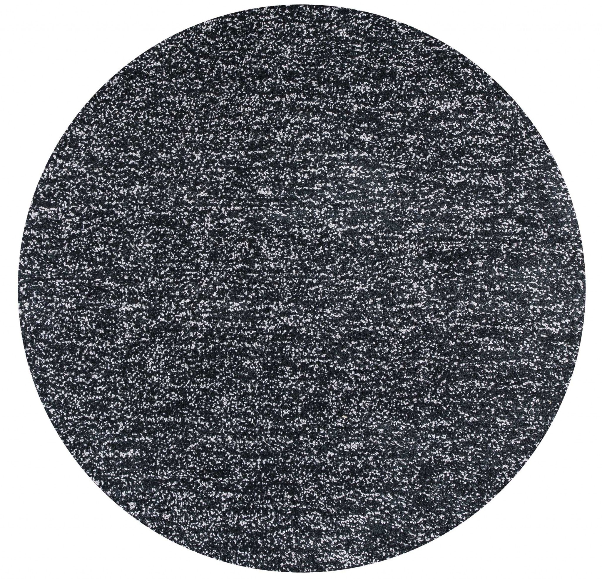 8-inch Black Heather Round Indoor Shag Rug showcasing a plush texture and elegant design, perfect for modern home decor.
