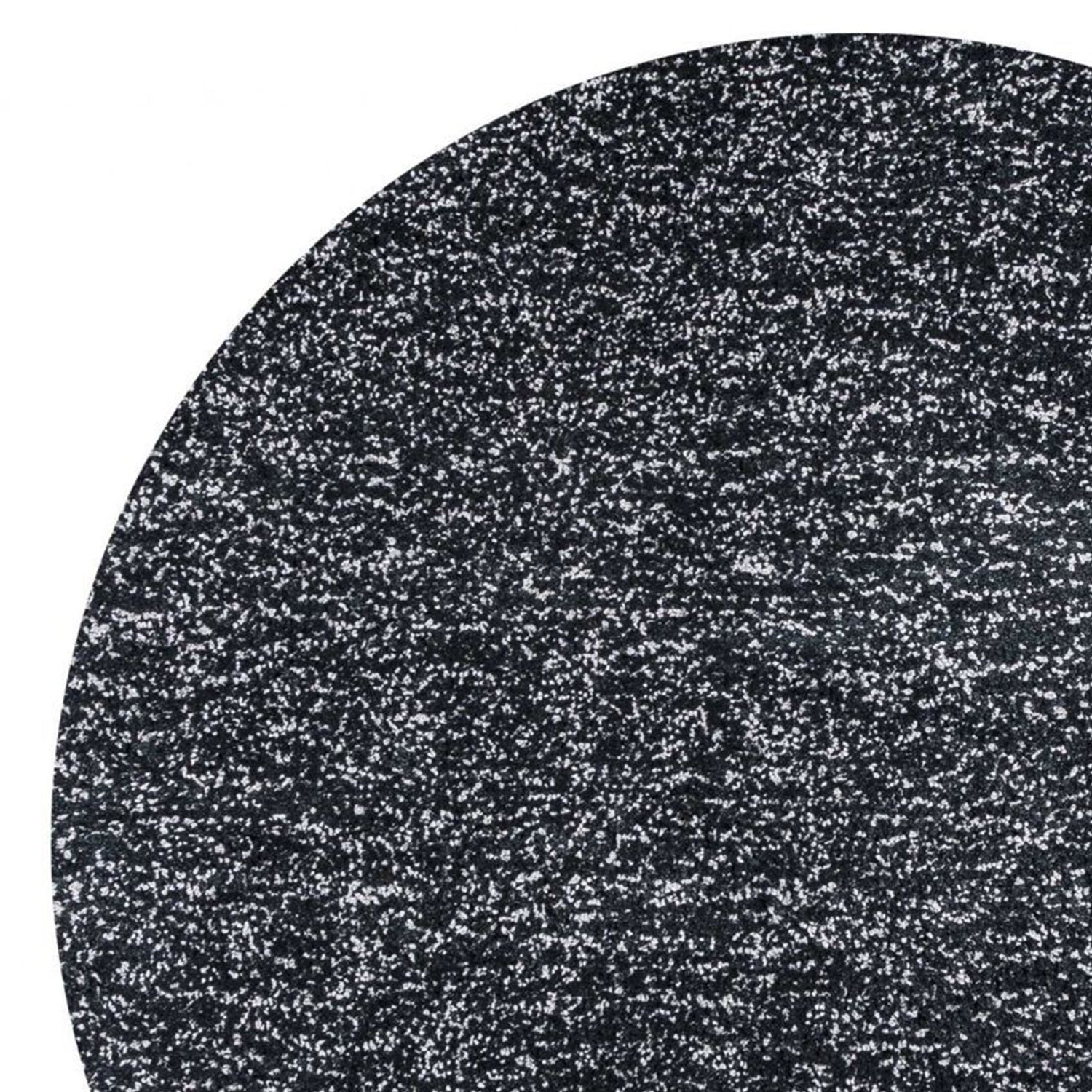 8-inch Black Heather Round Indoor Shag Rug showcasing a plush texture and elegant design, perfect for modern home decor.