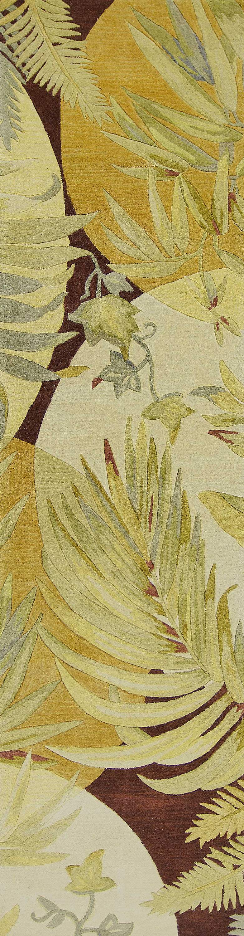 8-inch Coral Red Hand Tufted Tropical Leaves Round Indoor Area Rug with vibrant coral and ivory colors, featuring a tropical leaves design.