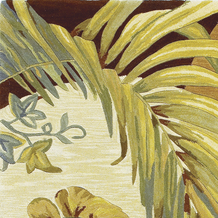 8-inch Coral Red Hand Tufted Tropical Leaves Round Indoor Area Rug with vibrant coral and ivory colors, featuring a tropical leaves design.