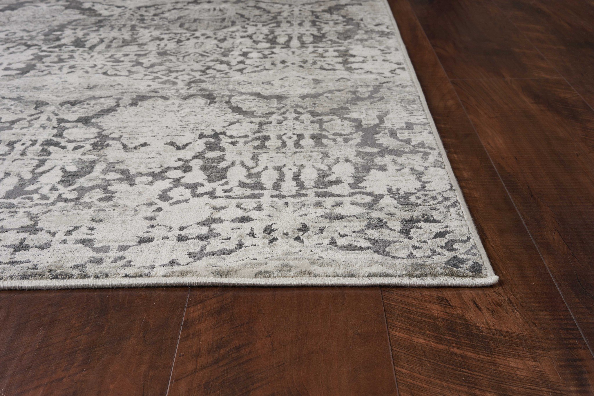 8-inch grey machine woven distressed floral traditional indoor runner rug with elegant patterns and low pile height, perfect for living rooms.