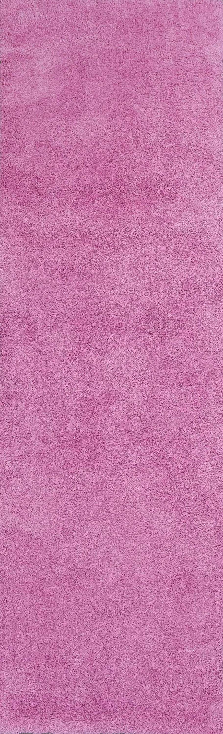 A vibrant hot pink plain runner rug, hand woven from high-grade polyester with a cotton backing, perfect for contemporary home decor.