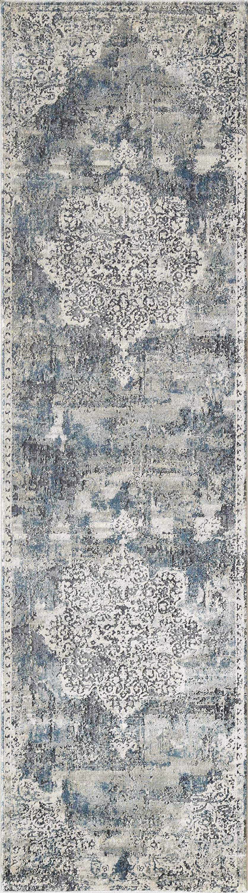 8-inch ivory machine woven rug featuring a distressed diamond floral medallion pattern, perfect for indoor contemporary decor.