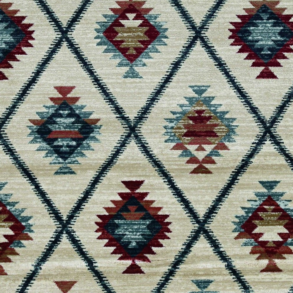 8-inch ivory machine woven geometric lodge round indoor area rug showcasing a stylish geometric pattern, perfect for enhancing home decor.