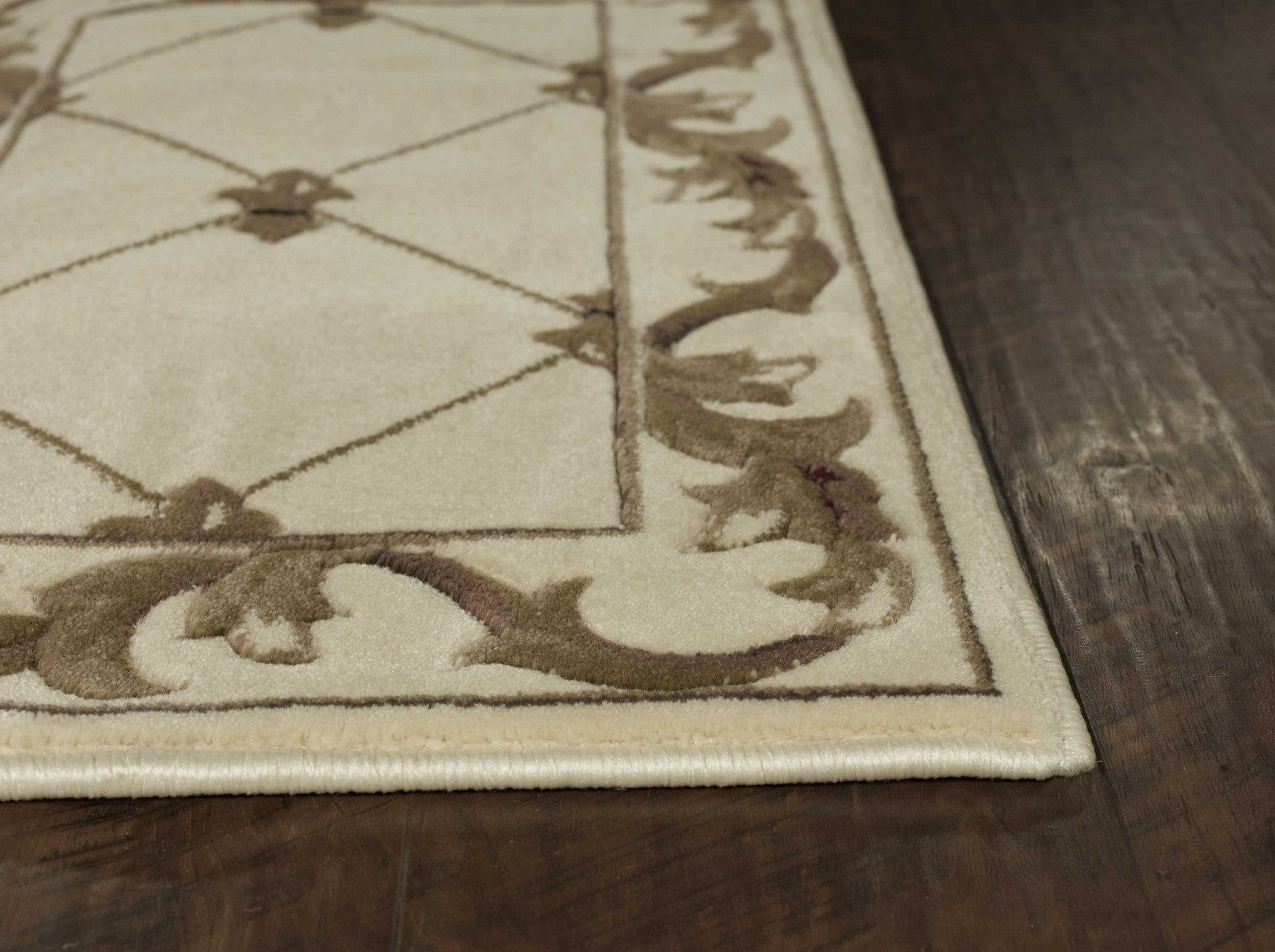 8-inch ivory machine woven hand carved Fleur De Lis round indoor area rug, showcasing intricate design and elegant color.