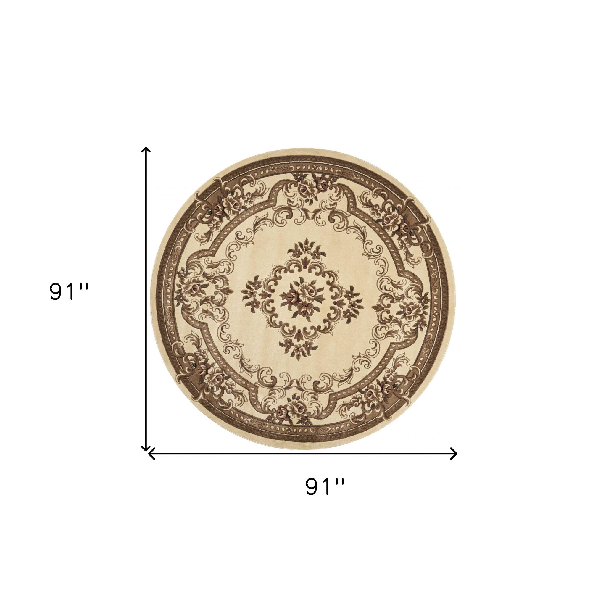 8-inch ivory machine woven hand carved floral medallion round indoor rug, showcasing intricate floral patterns and a soft texture.