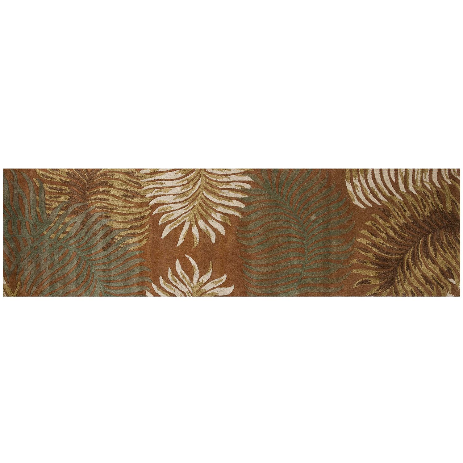 8-inch rust orange hand tufted indoor runner rug featuring tropical leaves design, showcasing vibrant colors and intricate texture.