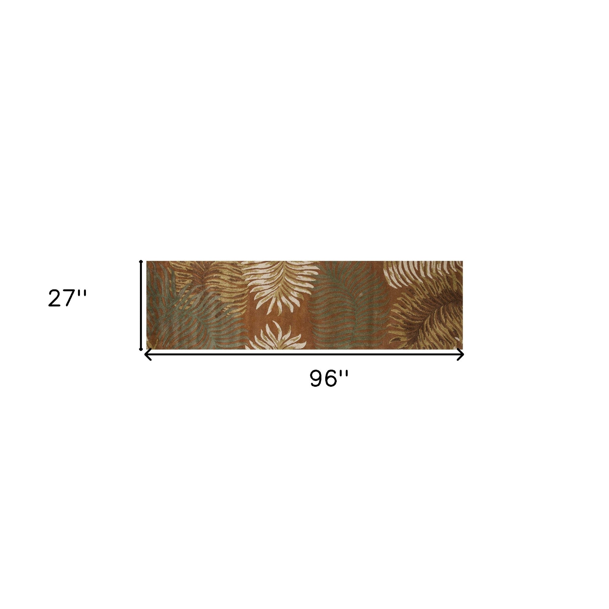 8-inch rust orange hand tufted indoor runner rug featuring tropical leaves design, showcasing vibrant colors and intricate texture.