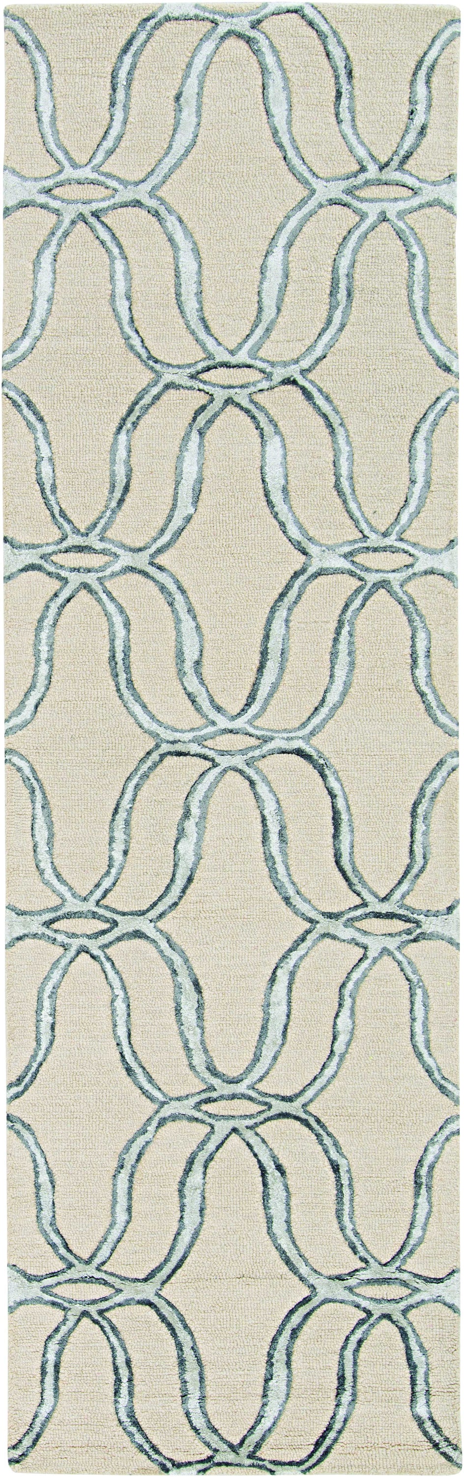 8-inch Silver Ivory Hand Tufted Vermicular Indoor Runner Rug showcasing intricate patterns and a contemporary design.