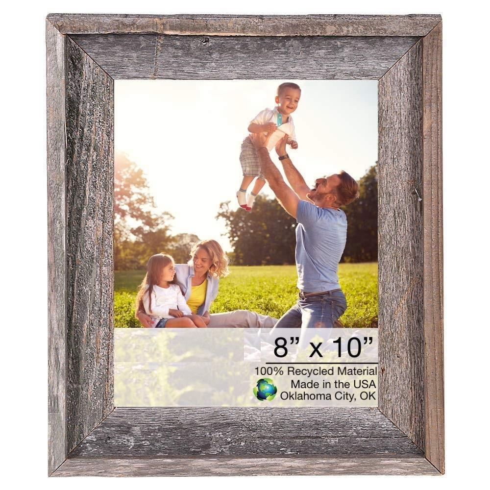 8x10 natural weathered gray picture frame made from reclaimed wood, showcasing a rustic design perfect for home decor.