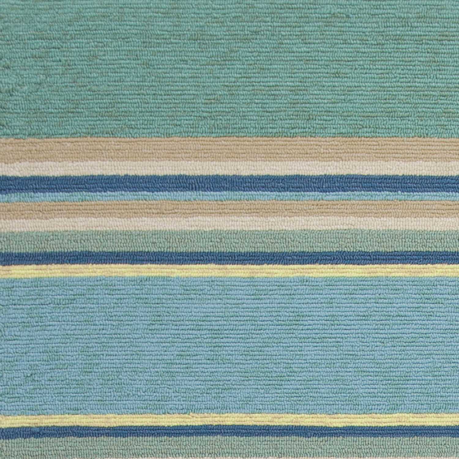 Ocean Blue Hand Hooked UV Treated Awning Stripes rug, showcasing intricate hand-hooked design and vibrant color, suitable for indoor and outdoor use.