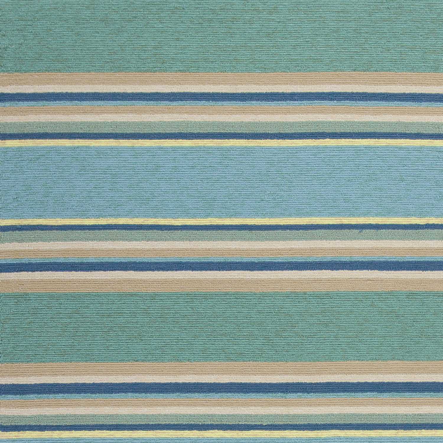 Ocean Blue Hand Hooked UV Treated Awning Stripes rug, showcasing intricate hand-hooked design and vibrant color, suitable for indoor and outdoor use.