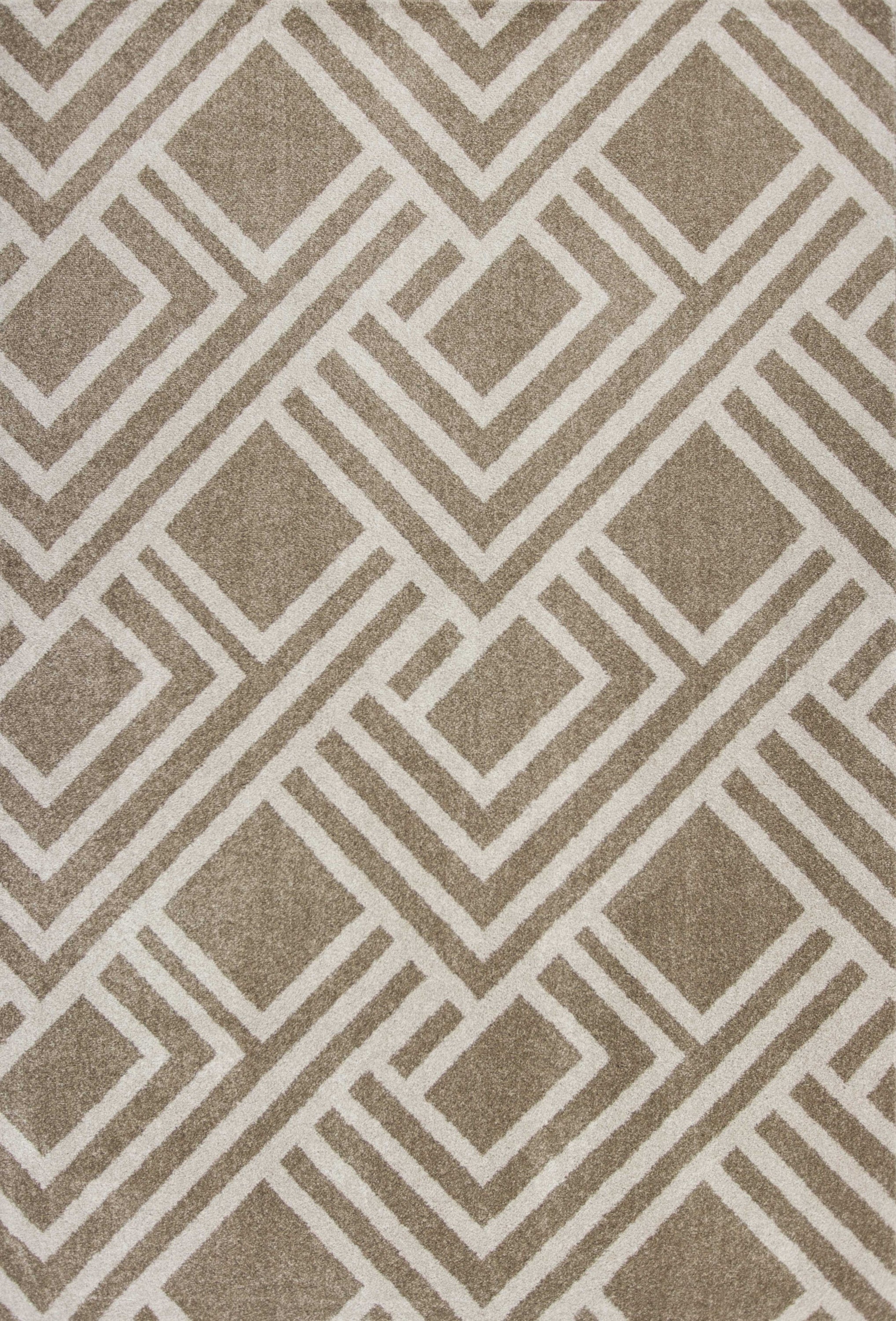 A beautiful beige geometric rug measuring 8x11 inches, machine woven and UV treated, perfect for modern indoor decor.