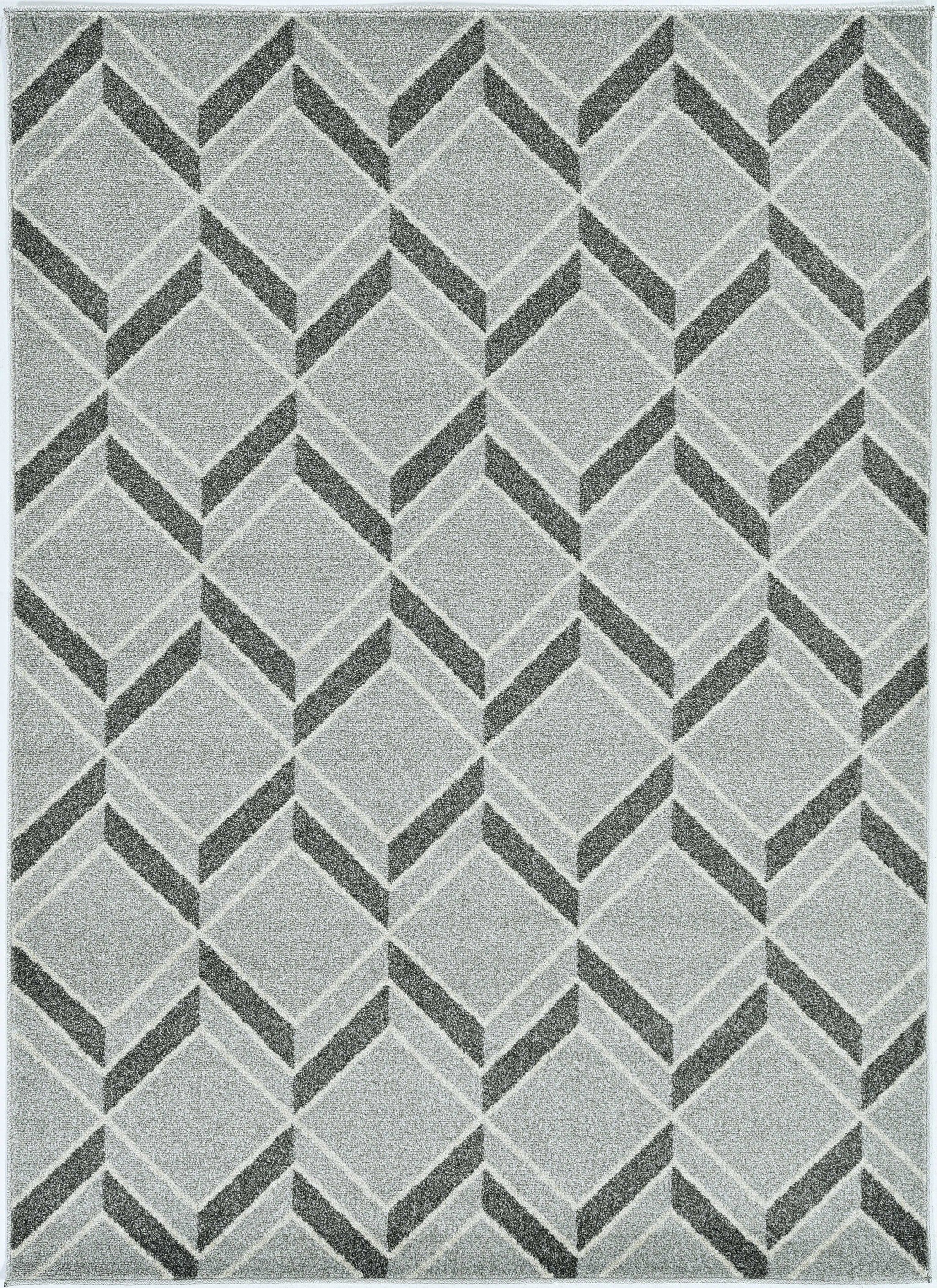 8x11 inches grey machine woven outdoor rug featuring herringbone illusion pattern, perfect for indoor and outdoor use.