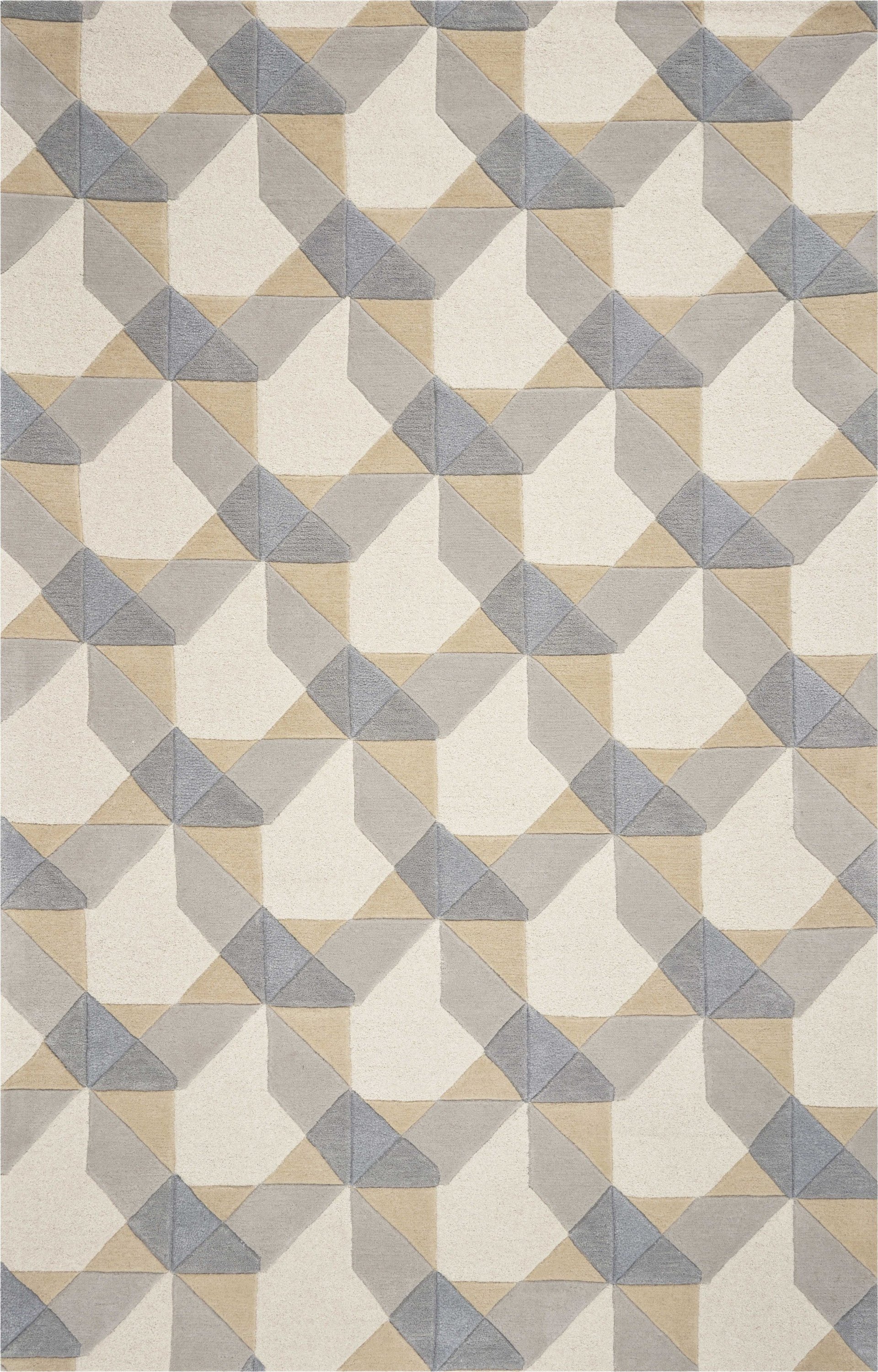 Ivory grey hand tufted geometric chain pattern indoor rug, showcasing modern design and high-quality wool texture.