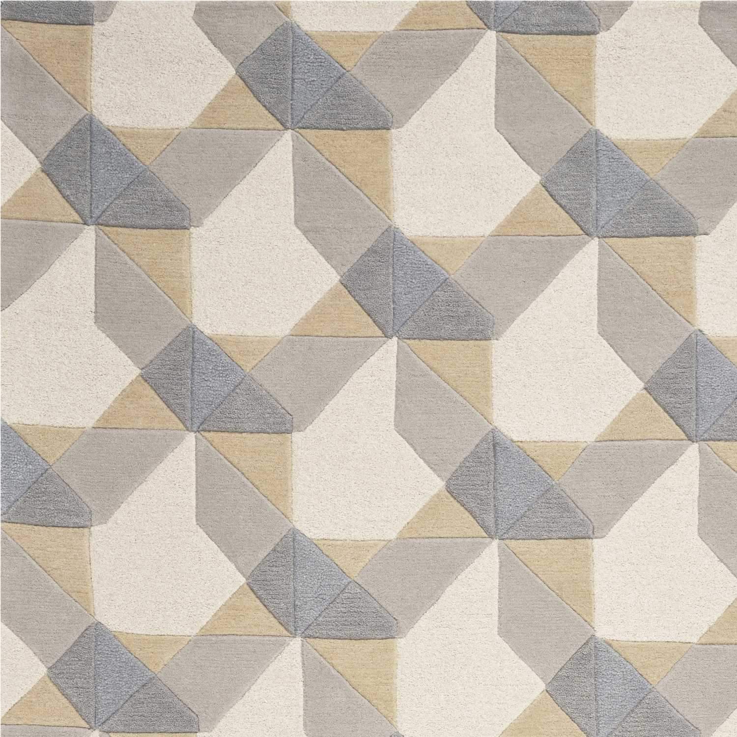 Ivory grey hand tufted geometric chain pattern indoor rug, showcasing modern design and high-quality wool texture.