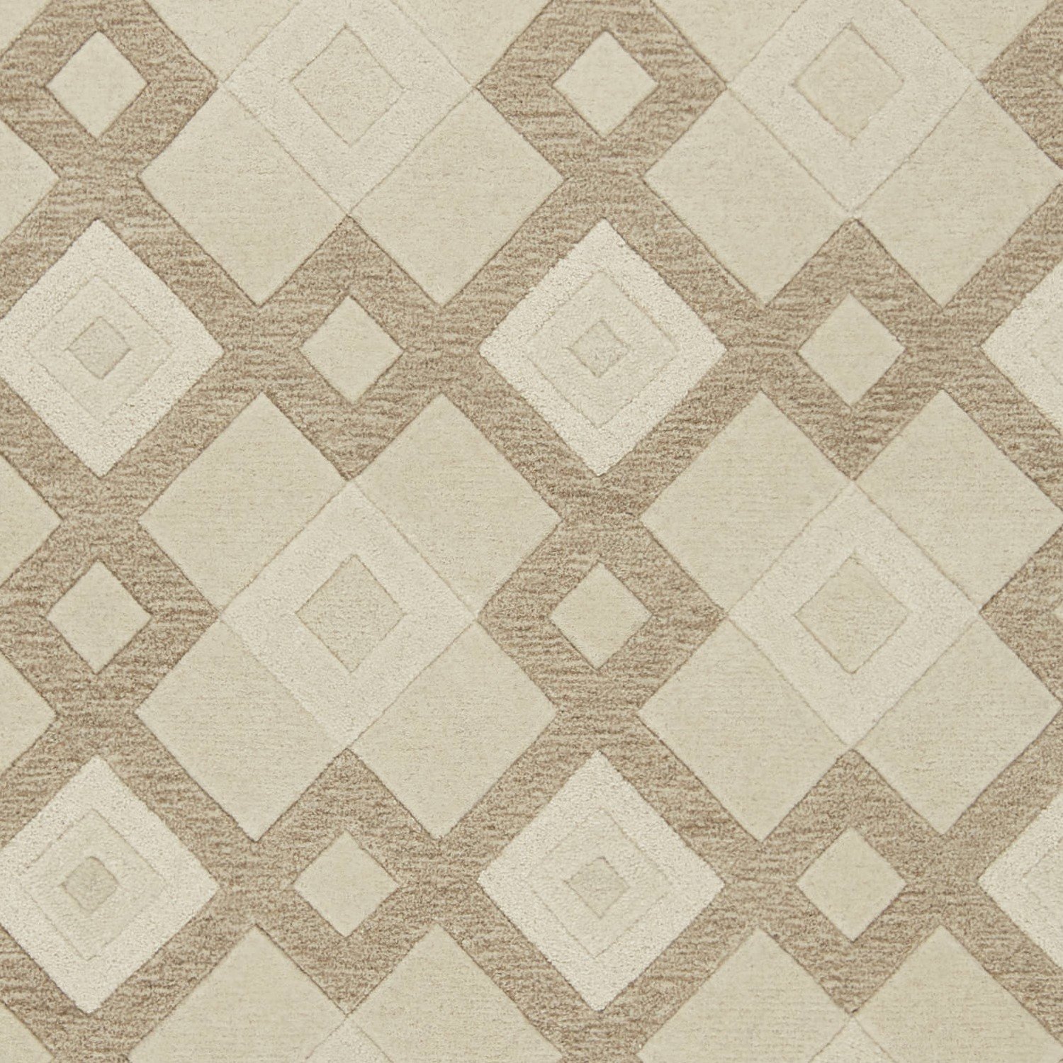 Ivory hand-tufted geometric diamond pattern indoor rug, showcasing intricate design and high-quality wool texture.