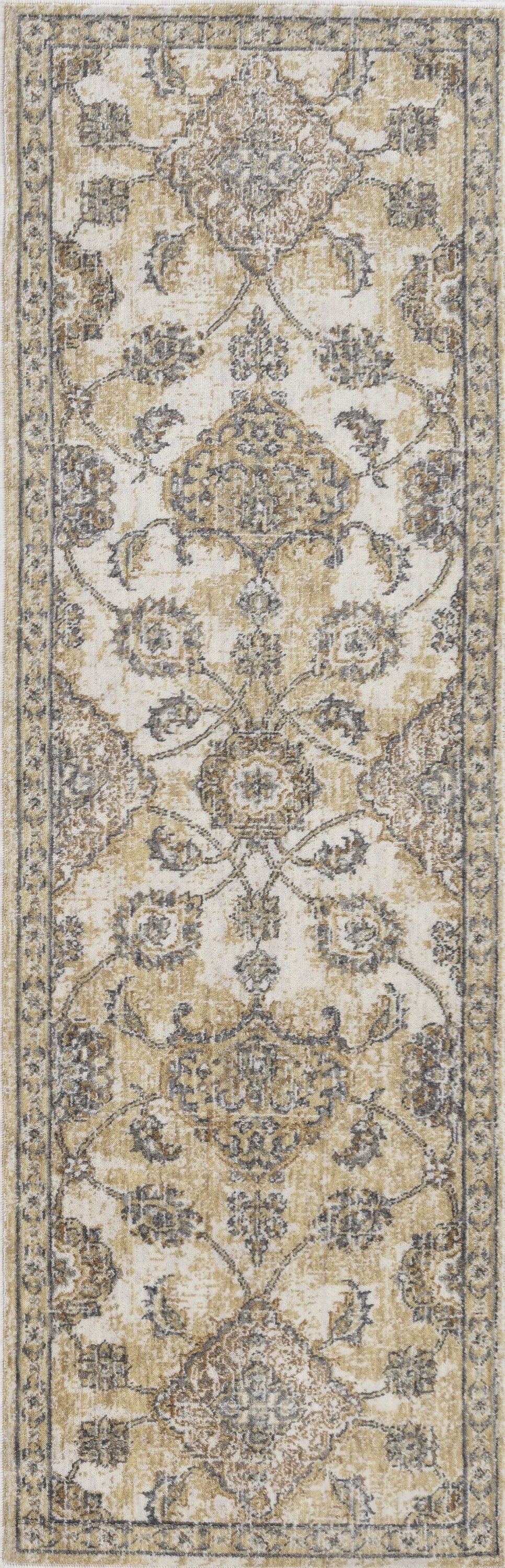 Elegant 8x11 inches ivory sand machine woven bordered floral vines indoor area rug showcasing a vintage traditional design.