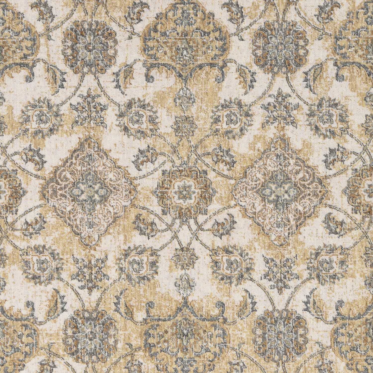 Elegant 8x11 inches ivory sand machine woven bordered floral vines indoor area rug showcasing a vintage traditional design.