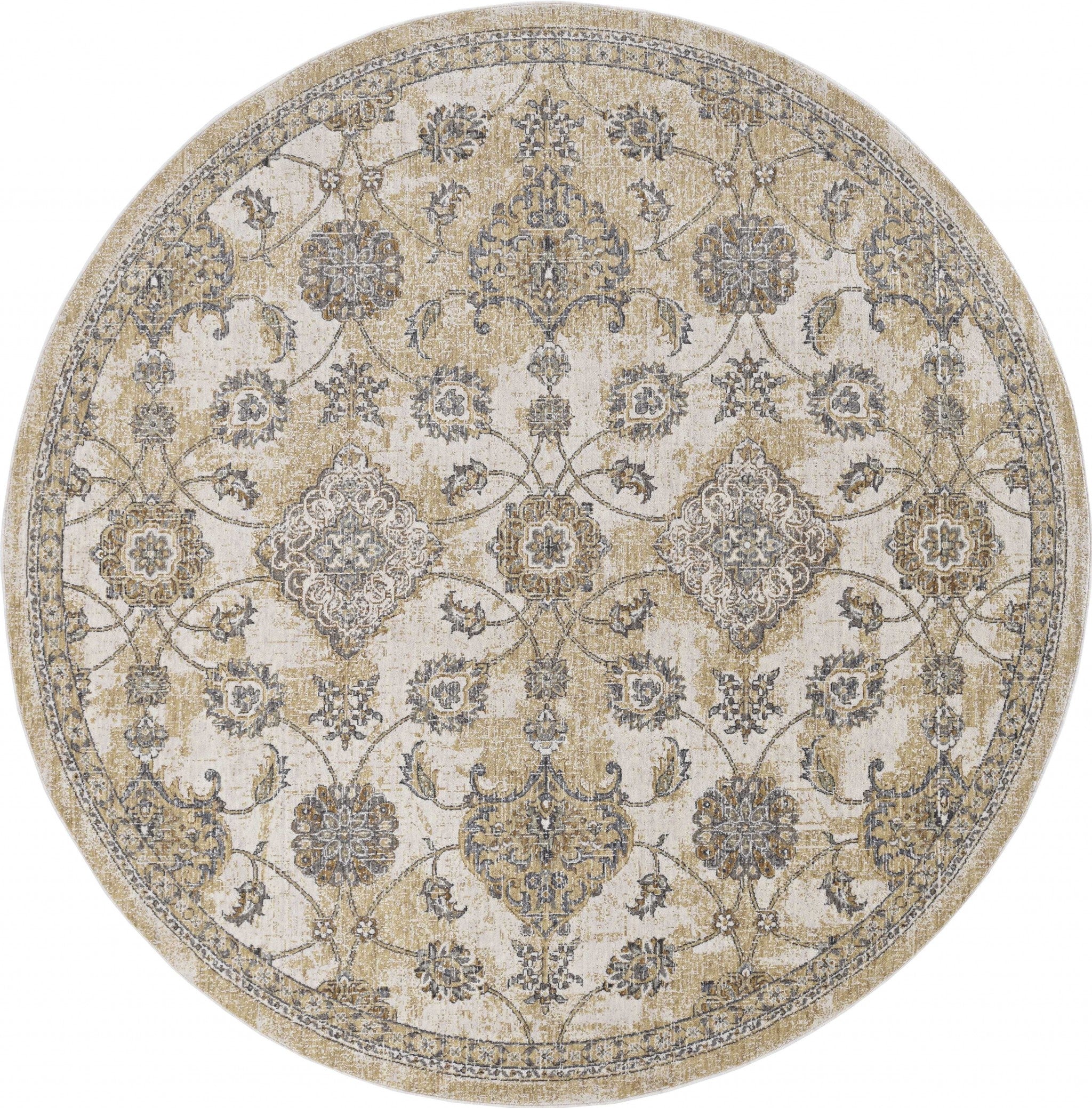 Elegant 8x11 inches ivory sand machine woven bordered floral vines indoor area rug showcasing a vintage traditional design.