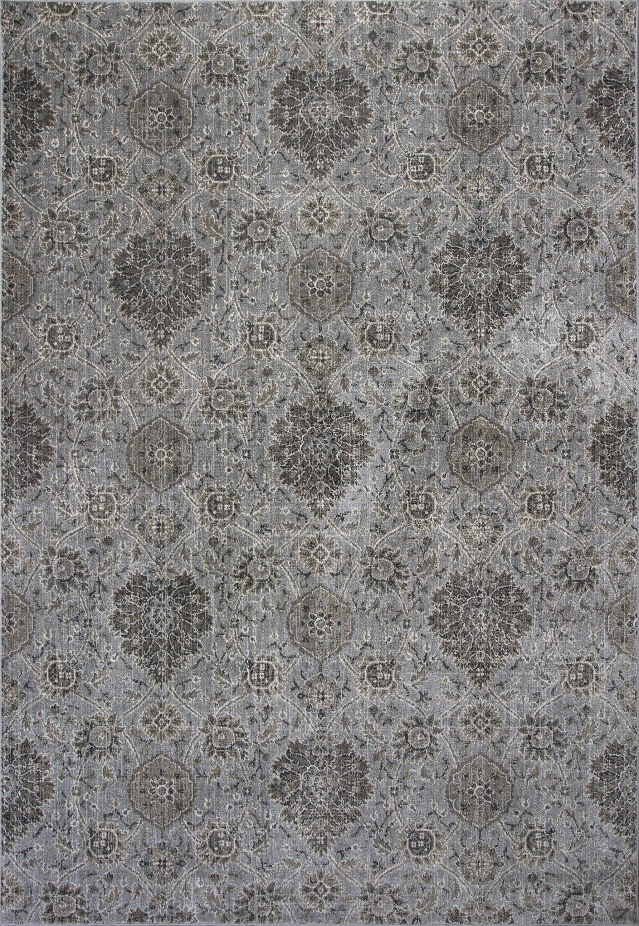 Elegant silver machine woven traditional floral indoor area rug measuring 8x11 inches, showcasing intricate floral patterns.