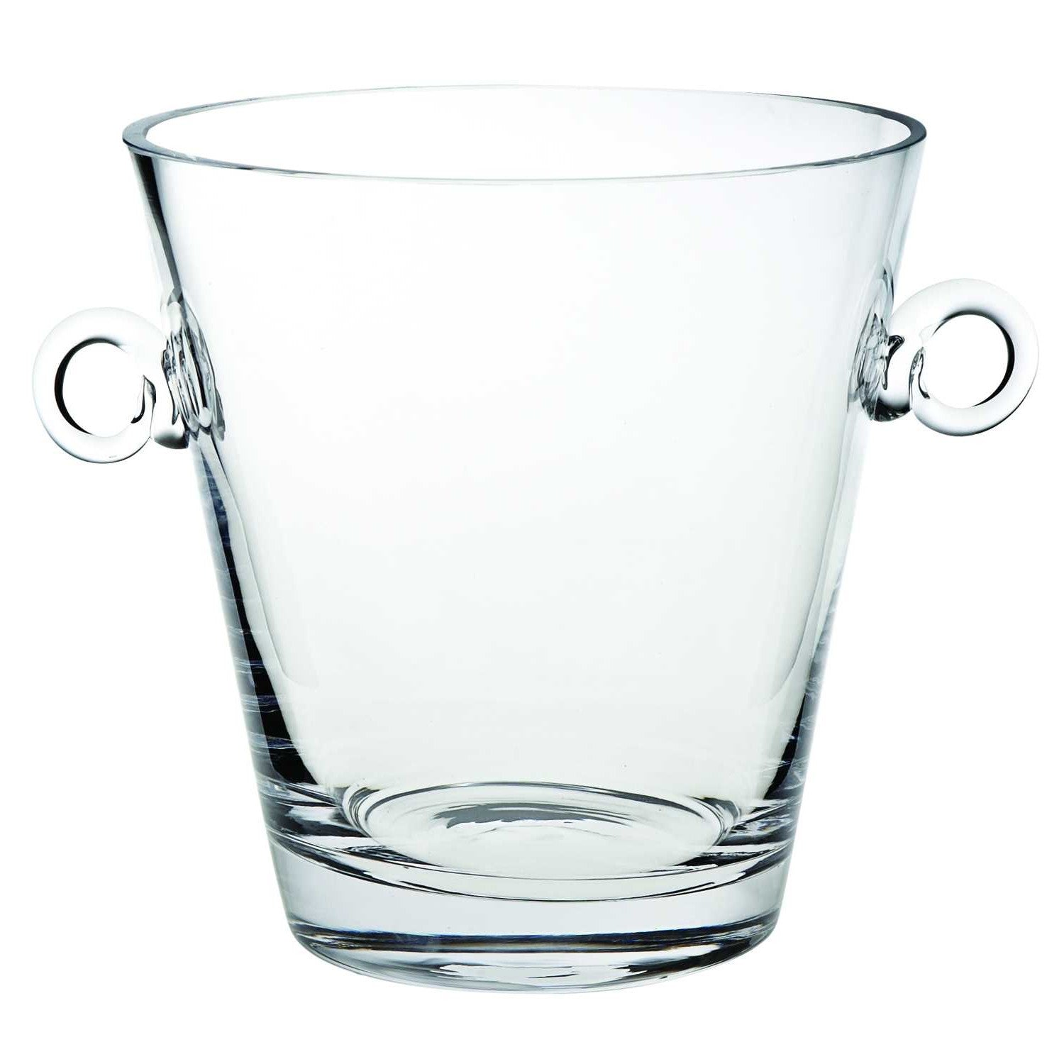A beautifully crafted 9-inch mouth blown European glass ice bucket, showcasing its clear design and elegant round shape, perfect for serving ice or beverages.