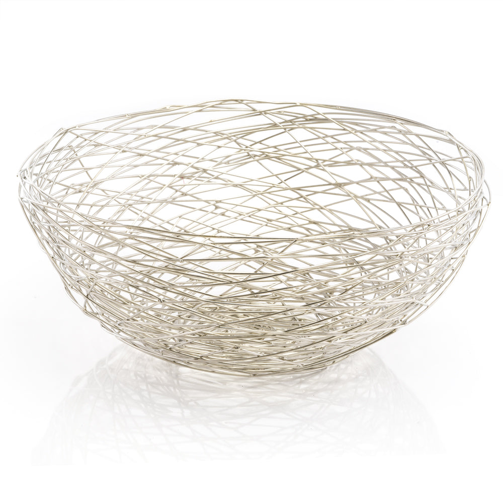Abstract Silver Wire Centerpiece Bowl showcasing intricate wire design and modern elegance, perfect for home decor.