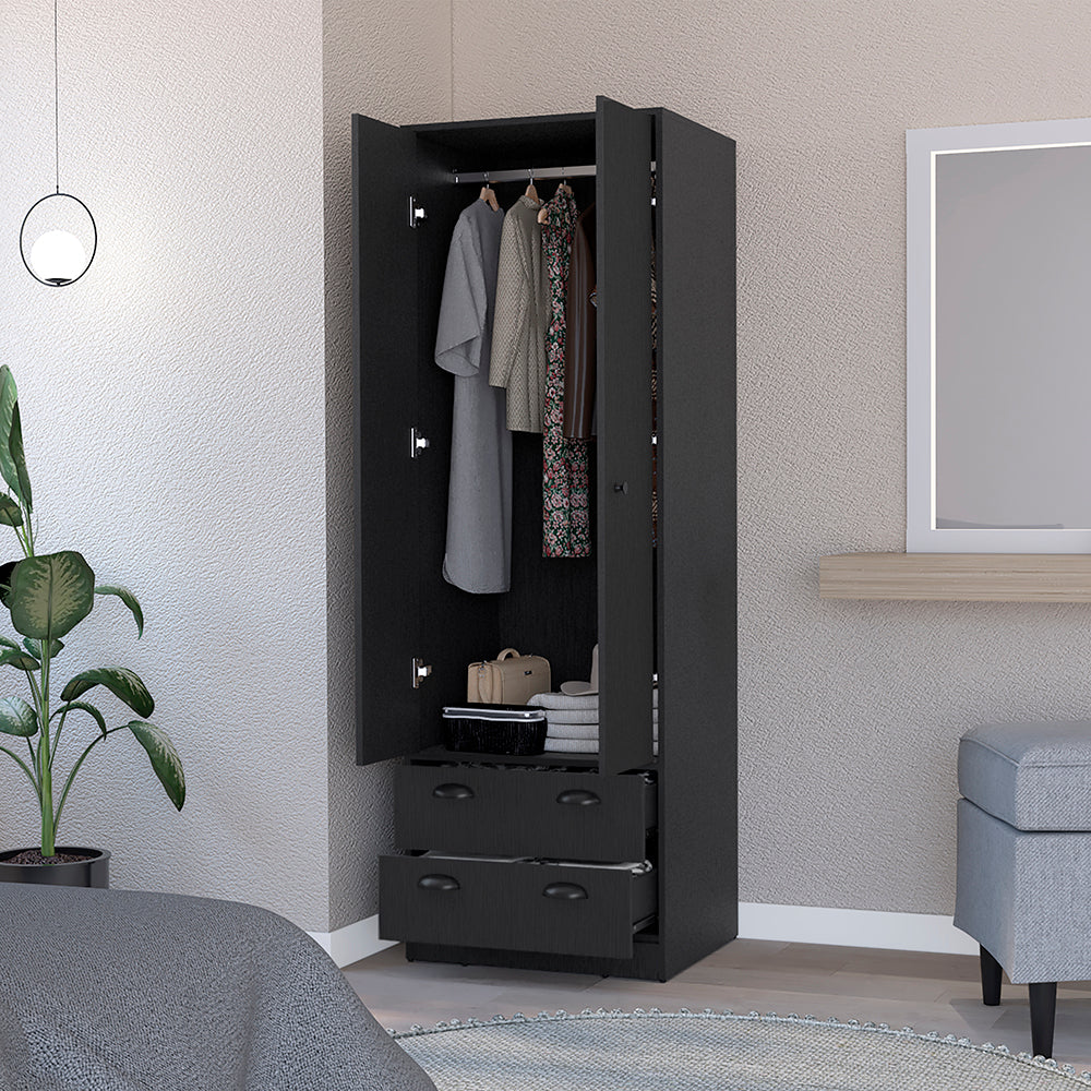 Hobbs Armoire in Black Wengue Finish showcasing spacious cabinet and drawers.