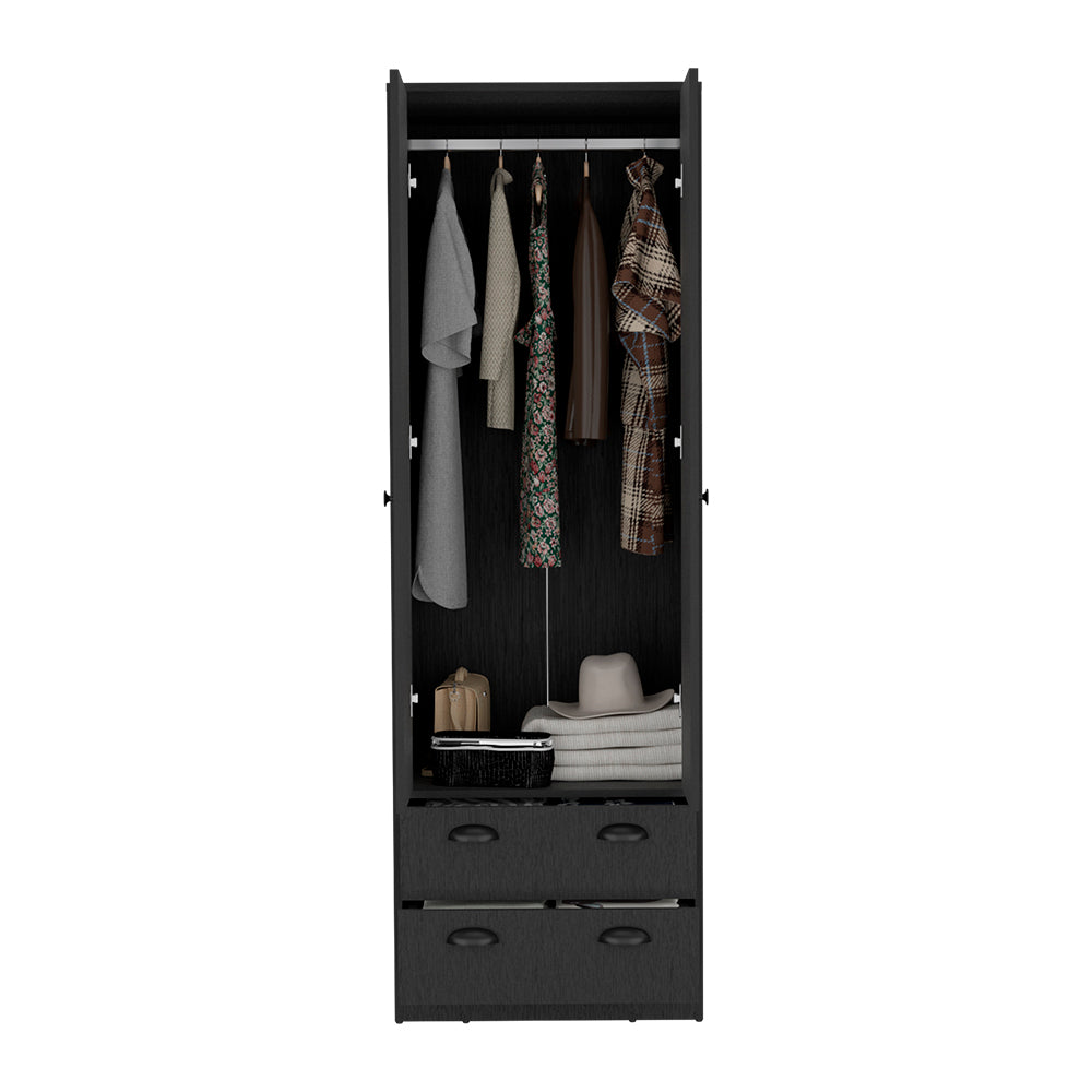 Hobbs Armoire in Black Wengue Finish showcasing spacious cabinet and drawers.