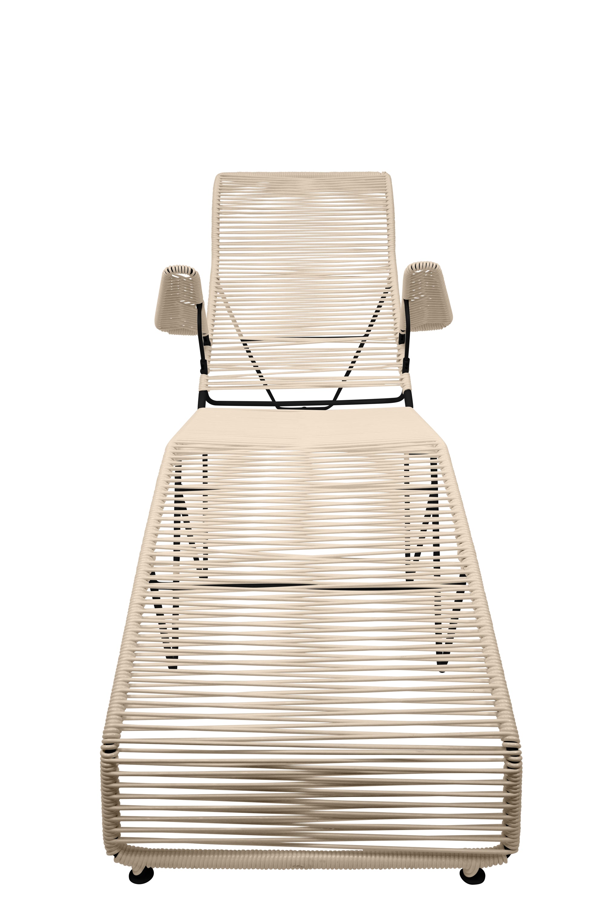 Asereno Vinyl Chaise Lounger in a stylish outdoor setting, showcasing its sleek design and durable material.