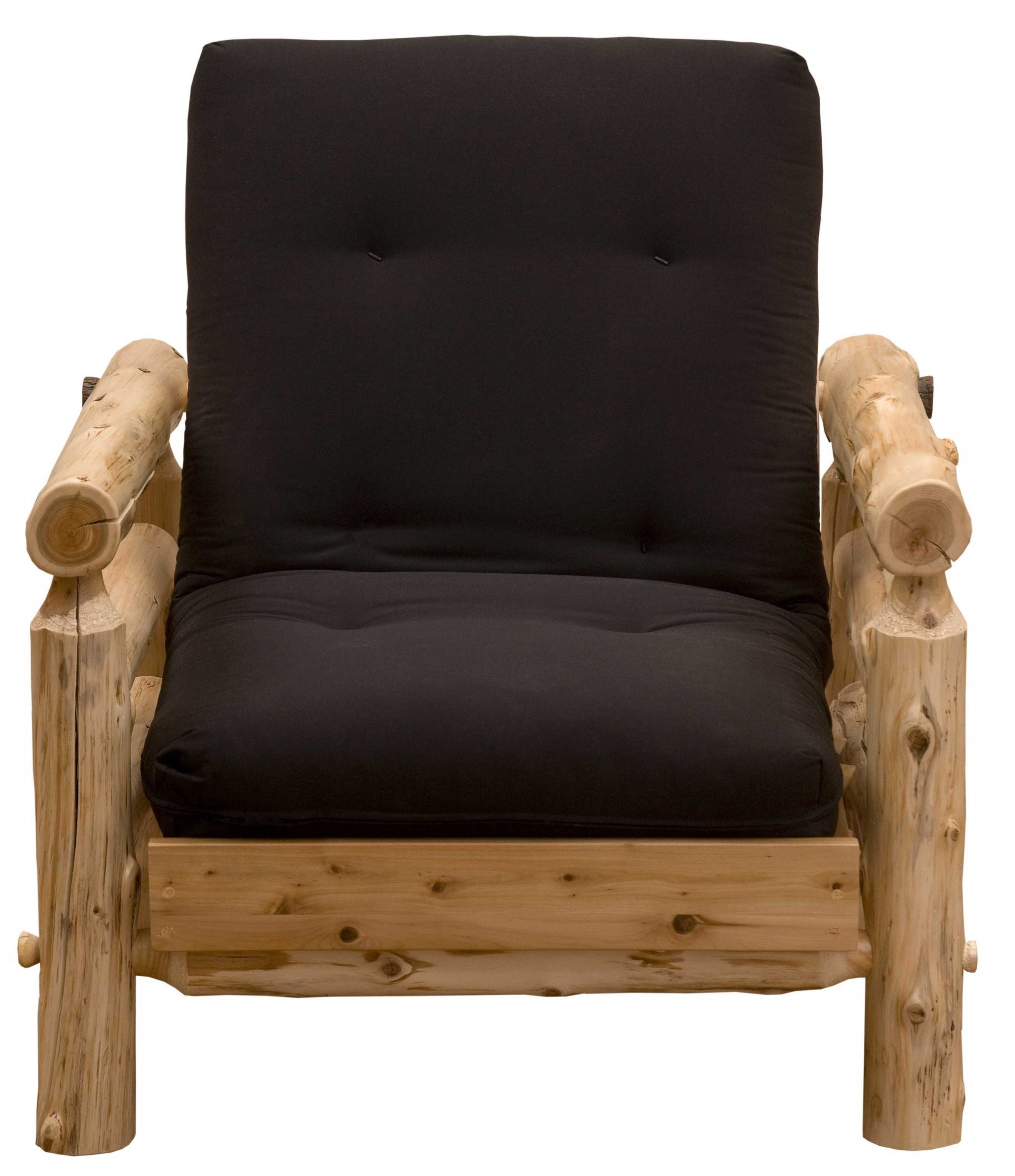 Authentic Log Cabin Natural Cedar Futon Chair and Ottoman Set showcasing rustic design and natural wood finish.