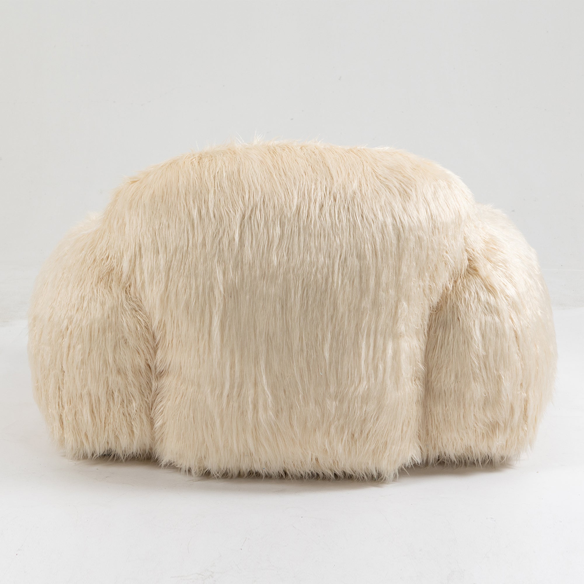 A stylish beige bean bag chair made of faux fur, designed for comfort and relaxation, suitable for adults and teens.