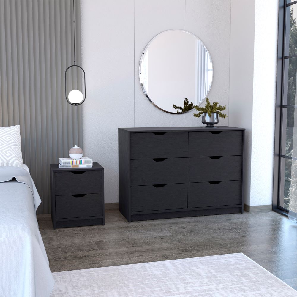 Bennett 2 Piece Bedroom Set featuring a black wengue finish, including a nightstand and dresser with spacious drawers.