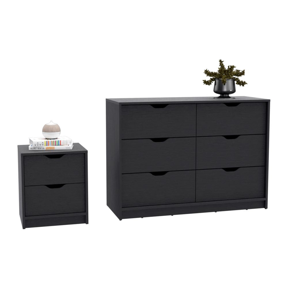 Bennett 2 Piece Bedroom Set featuring a black wengue finish, including a nightstand and dresser with spacious drawers.