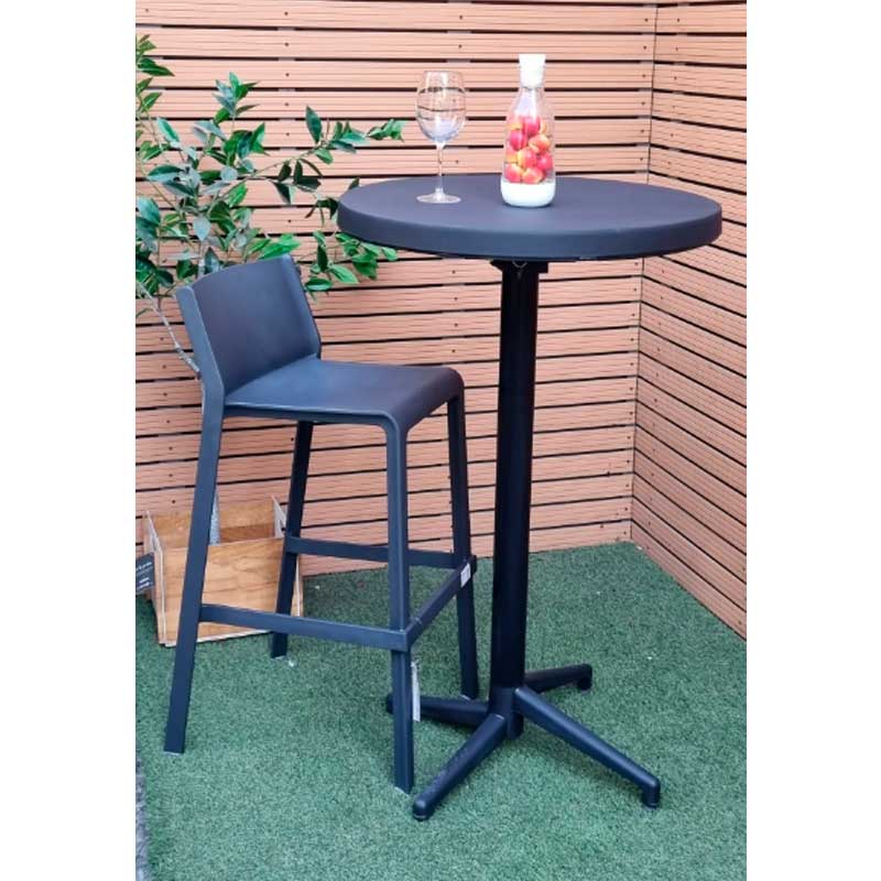 Bistro Bar Table Ø26" in black, featuring a sleek round top and sturdy foldable design, perfect for outdoor use.