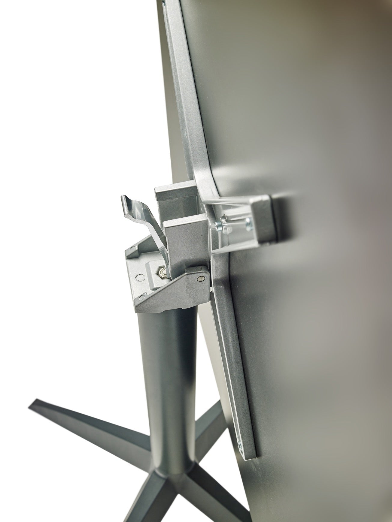 Bistro Table 28 X 28 with a dark grey base and white or oak laminate top, perfect for outdoor dining.