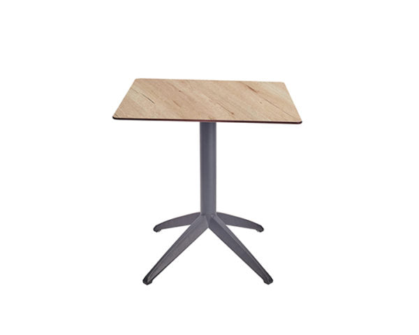 Bistro Table 28 X 28 with a dark grey base and white or oak laminate top, perfect for outdoor dining.