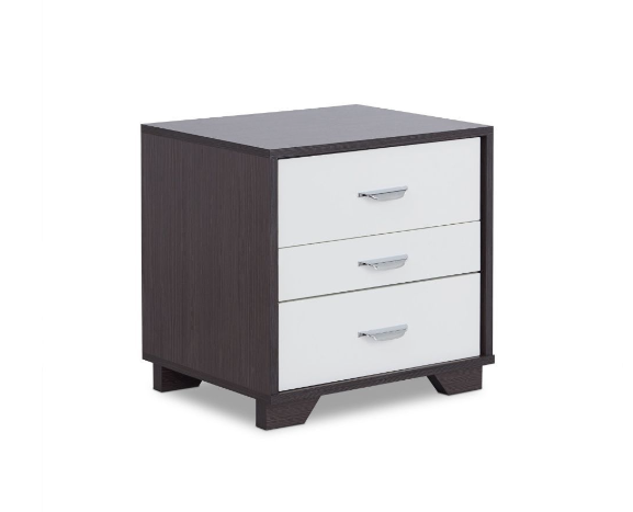 Black and White Metal 3 Drawer Nightstand with three drawers and modern design, perfect for bedroom or living room.