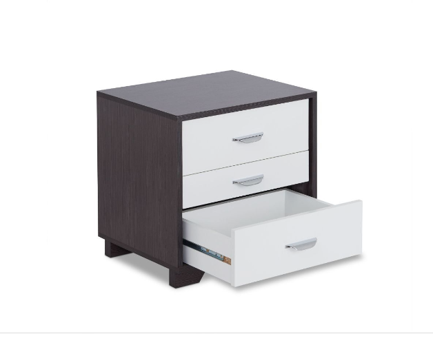 Black and White Metal 3 Drawer Nightstand with three drawers and modern design, perfect for bedroom or living room.