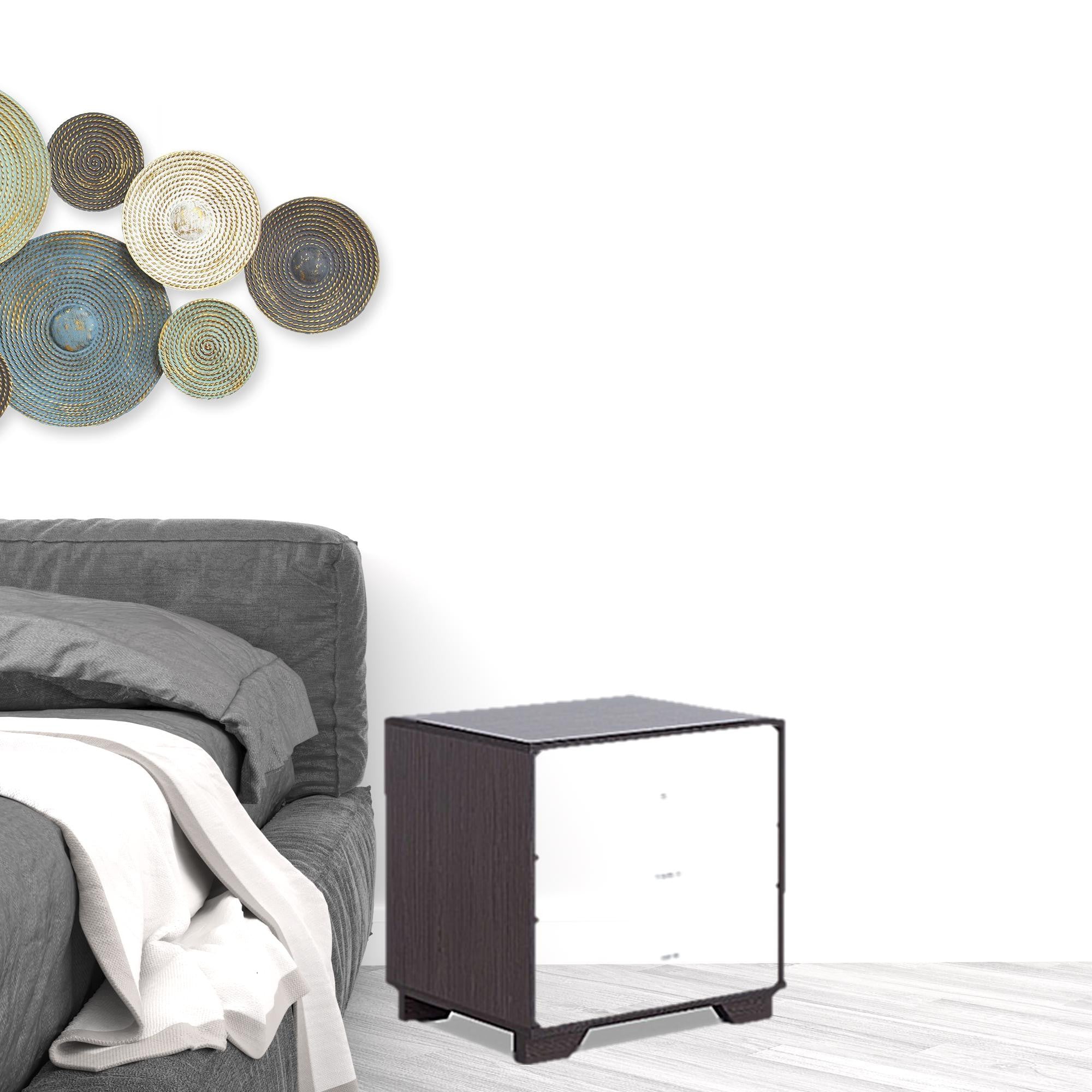 Black and White Metal 3 Drawer Nightstand with three drawers and modern design, perfect for bedroom or living room.