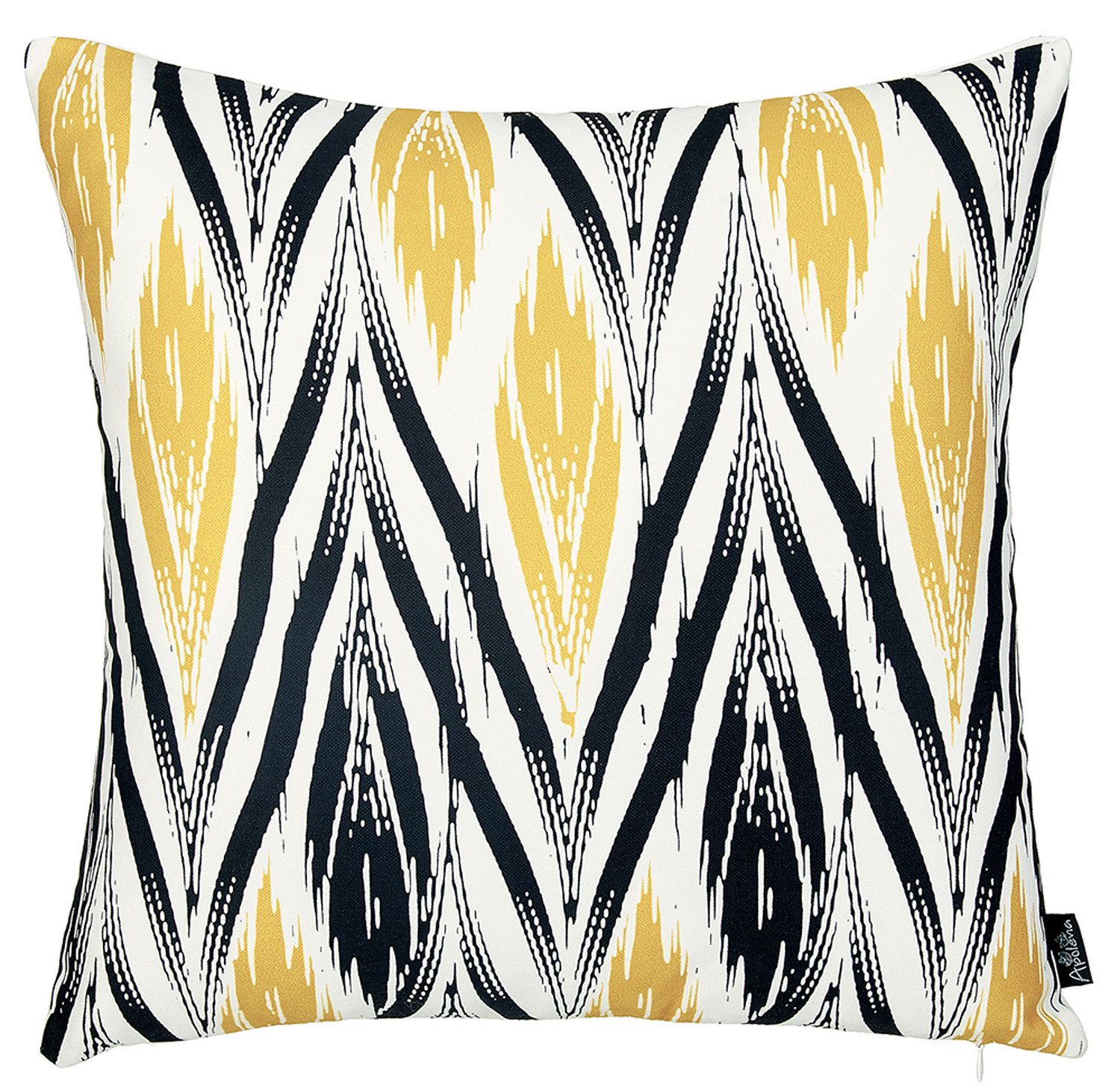 Black and yellow decorative throw pillow cover featuring a zig zag pattern, soft brushed polyester material, and hidden zipper closure.