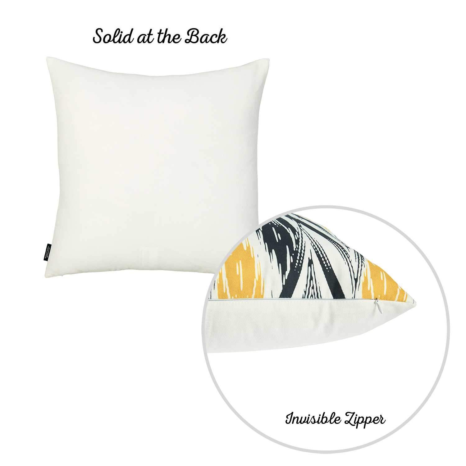 Black and yellow decorative throw pillow cover featuring a zig zag pattern, soft brushed polyester material, and hidden zipper closure.