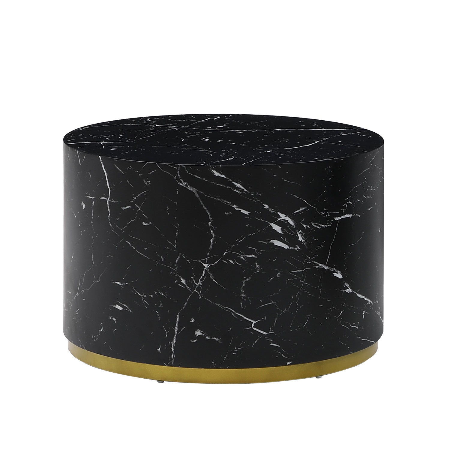 Black Marble Pattern Cocktail Table with Gold Metal Base, showcasing a modern design and sturdy construction.