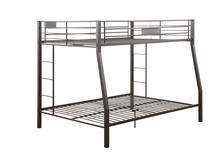Black Metal Finish Twin over Full Bunk Bed with Side Ladders, featuring a sturdy metal frame and contemporary design.