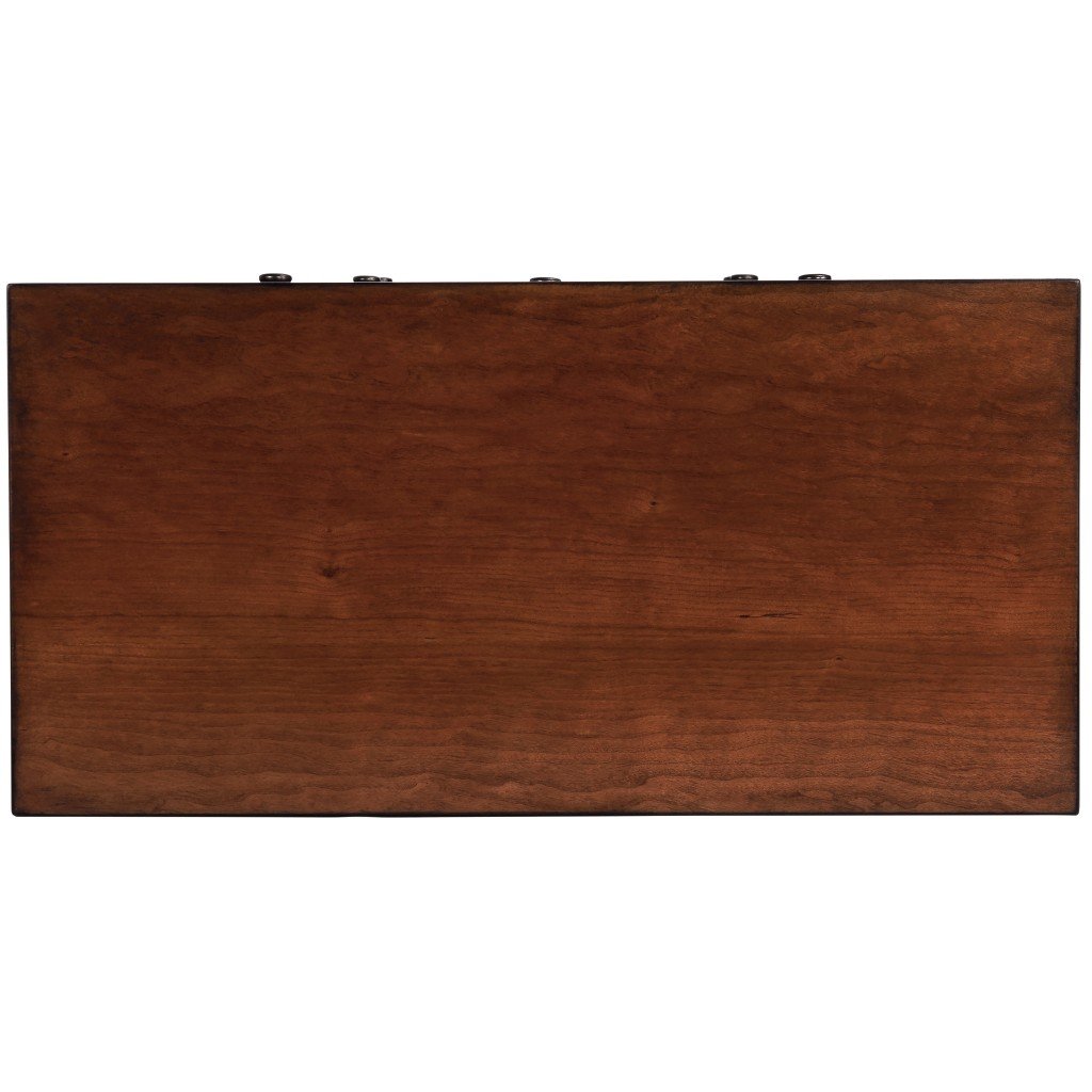 Classic Olive Ash Burl Secretary desk featuring cherry veneer finish, antique brass knobs, and decorative inlay designs.