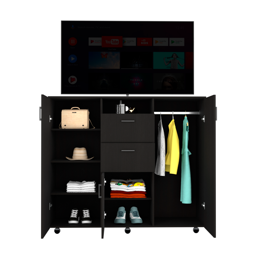 Quizz Double Door Cabinet Dresser in elegant black wengue finish with two drawers and four cabinets, showcasing its stylish design and functionality.