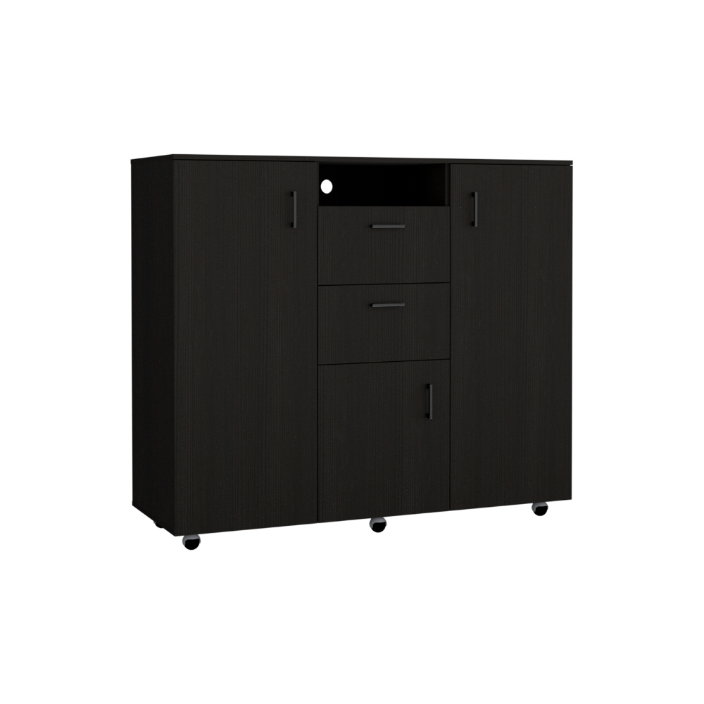 Quizz Double Door Cabinet Dresser in elegant black wengue finish with two drawers and four cabinets, showcasing its stylish design and functionality.