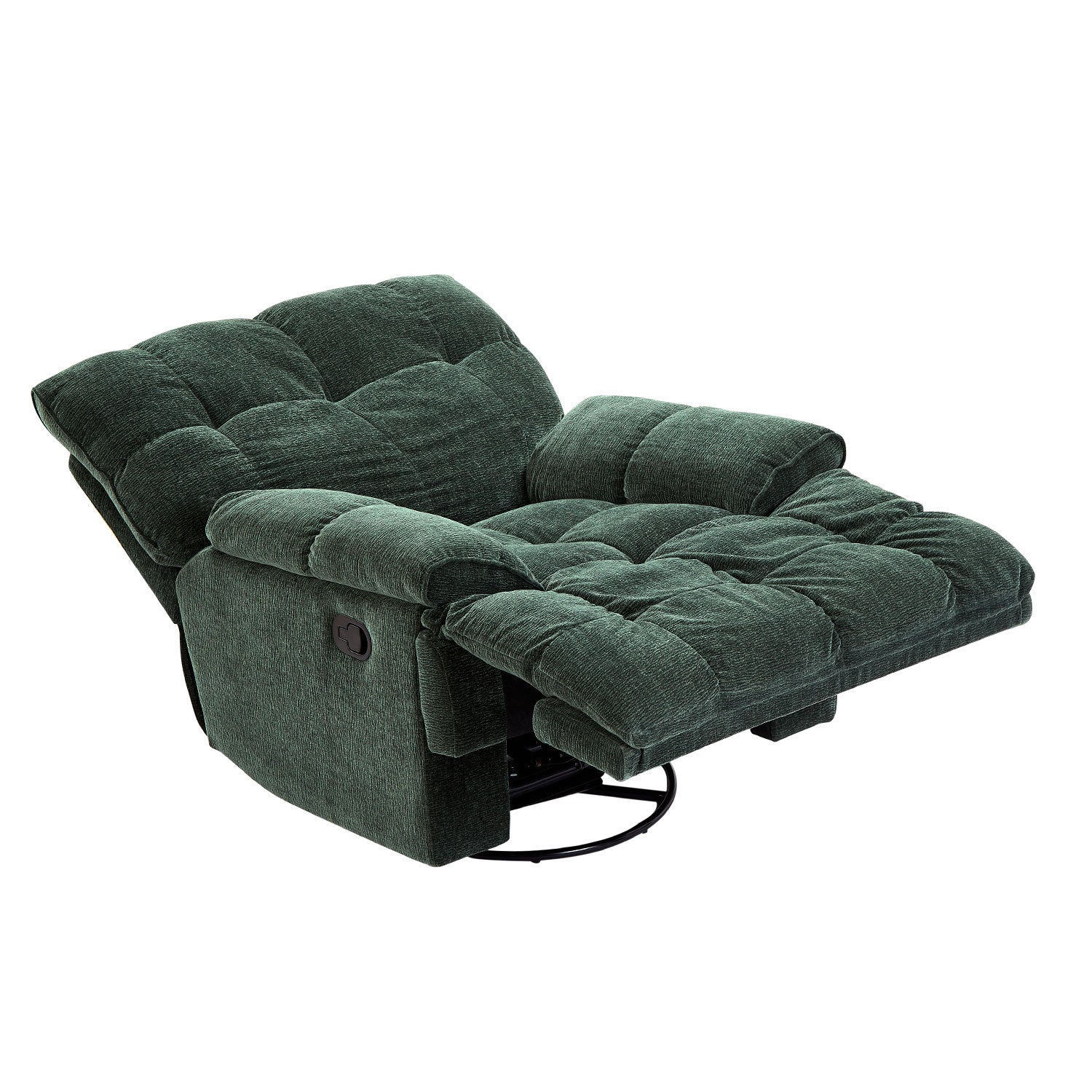 Ergonomic Glider 360 Degree Swivel Chair in dark green, featuring overstuffed design and manual rocking functionality, perfect for living rooms.