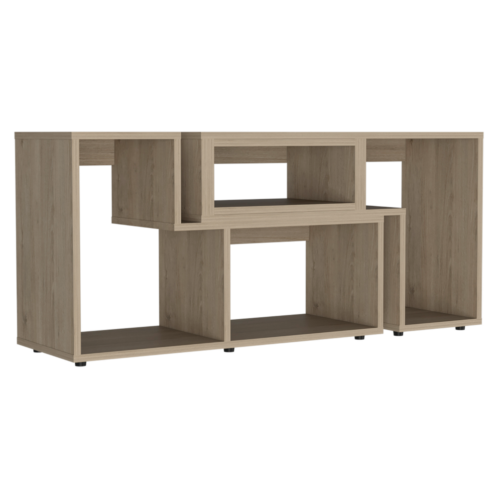 Houston Extendable TV Stand in light pine finish with multiple shelves, designed for modern living rooms.